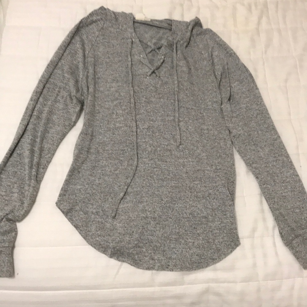 Grey Lace-up Hoodie